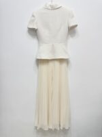 2025 autumn and winter new woolen patchwork chiffon pleated long dress with a slim fit and short sleeved small dress - Image 3