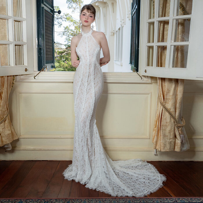 Newly designed Chinese-style retro morning robe wedding attire ceremonial dress white gown Chinese-style dress slim-fitting evening gown long dress