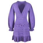2025 summer temperament slimming lantern sleeve V-neck dress long sleeved hollow high waisted short skirt - Image 4