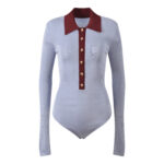 2025 Fall New Model: Color-Blocked Reversible Collar, Slim Fit, Sleek Appearance, Stylish, Suitable for Work, Versatile, Long Sleeve, Knit, One-Piece Dress 5250325 - Image 2