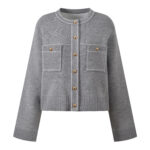 2025 Autumn-Winter New Model: Stylish, Gray, Elegant, Fashionable, Commuter-Friendly, Short-Length, Round Neck Cardigan 5250362 - Image 2