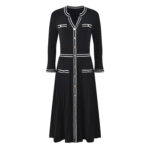 2025 Fall-Winter New Model: V-neck, single button placket, elegant, fashionable, slim-fitting, pleated, long-sleeved, knitted dress 5250340 - Image 2