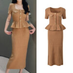 2025 Fall-Winter New Model: Elegant, Slim-Fit, Lotus-Edge, Two-Layer Short-Sleeve Lace Dress with Square Collar 5250329