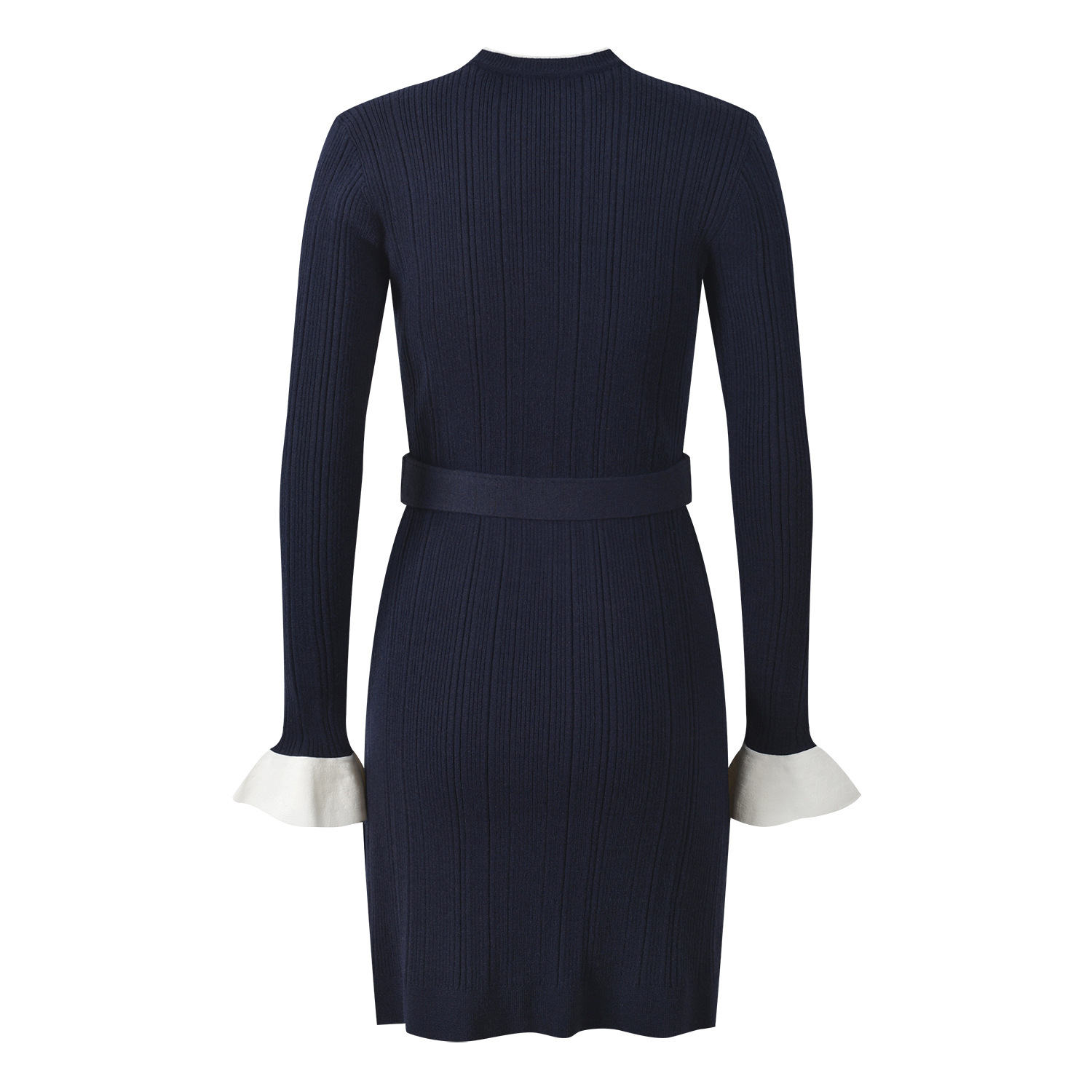 2025 Fall New Model: Elegant, Stylish, Slim Fit, Color-Blocking, Round Neck, Single Row Button, Including Belt, Long Sleeve Lace Dress 5250350 - Image 3