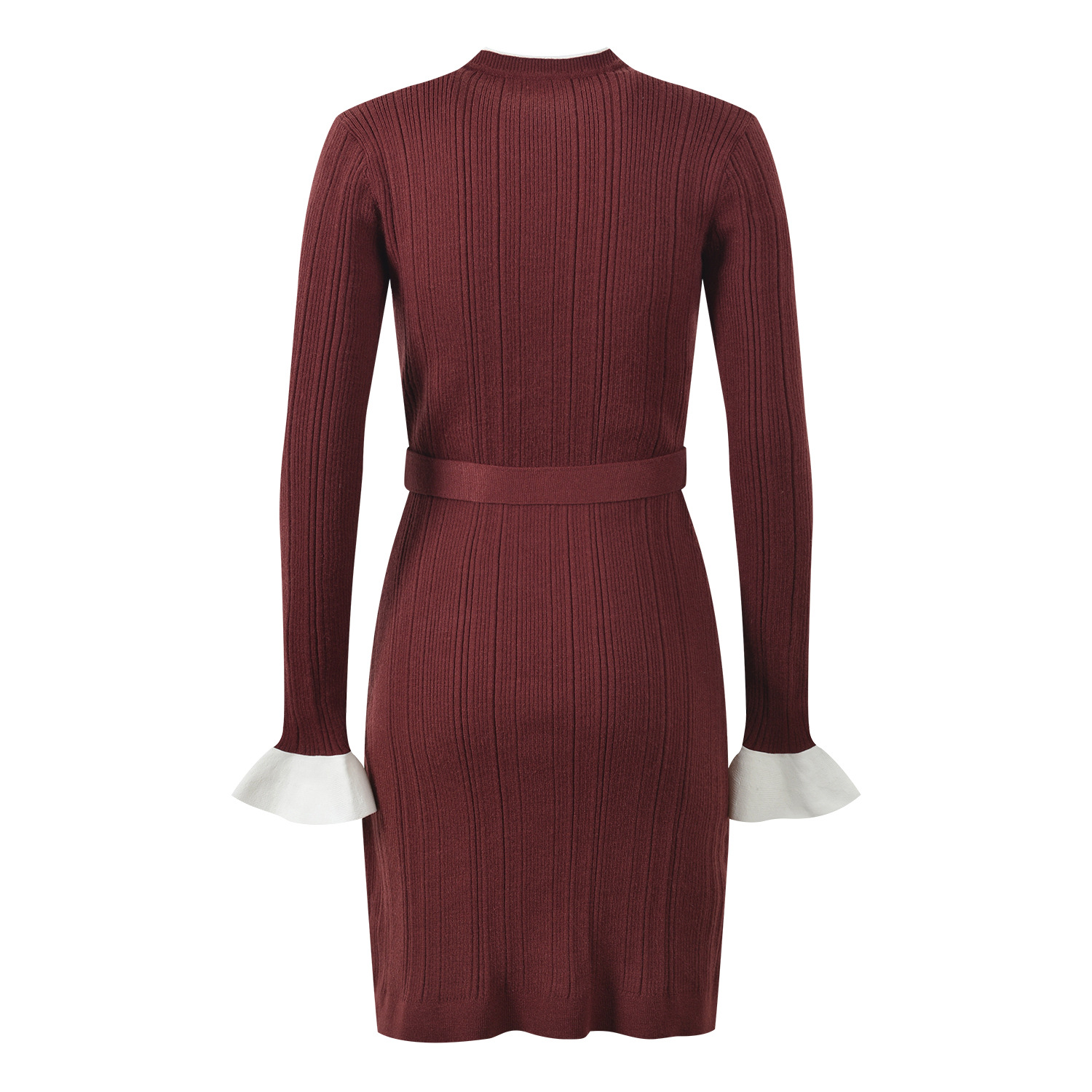 2025 Fall New Model: Elegant, Stylish, Slim Fit, Color-Blocking, Round Neck, Single Row Button, Including Belt, Long Sleeve Lace Dress 5250350 - Image 5