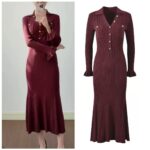 2025 Fall New Fashion French Metal Button Elegant Stylish V-Neck Slim Fit Goddess-Inspired Long A-Line Fish Tail Dress 5250366