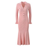 2025 Fall New Fashion French Metal Button Elegant Stylish V-Neck Slim Fit Goddess-Inspired Long A-Line Fish Tail Dress 5250366 - Image 2
