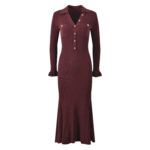 2025 Fall New Fashion French Metal Button Elegant Stylish V-Neck Slim Fit Goddess-Inspired Long A-Line Fish Tail Dress 5250366 - Image 4