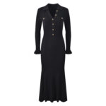 2025 Fall New Fashion French Metal Button Elegant Stylish V-Neck Slim Fit Goddess-Inspired Long A-Line Fish Tail Dress 5250366 - Image 6