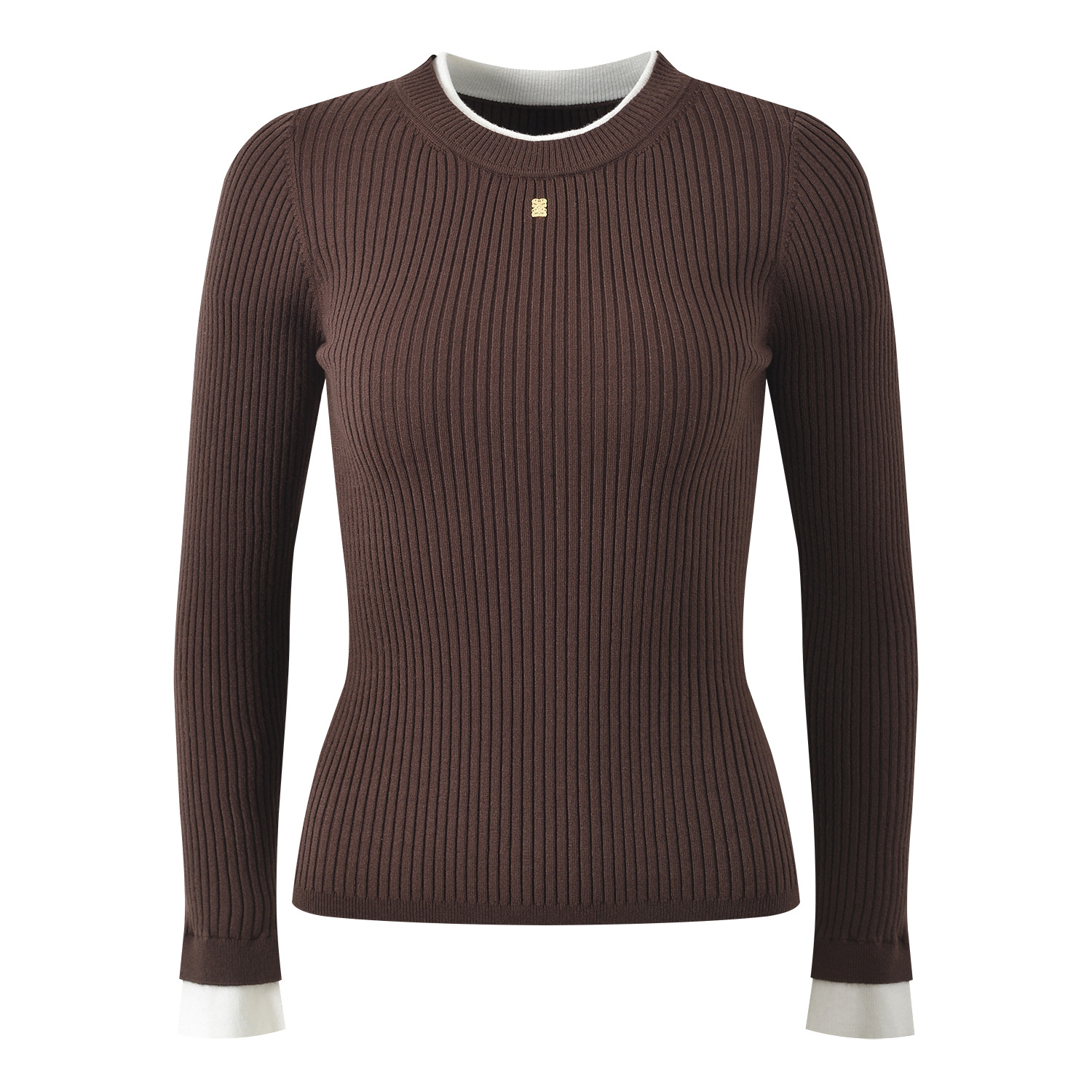 2025 Fall-Winter New Style Slim Fit Color-Blocking Round Neck Knit Top, Elegant, Stylish, Suitable for Work, Versatile, Undergarment, Top Layer 5250345 - Image 2