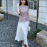 2025 Fall-Winter New Model: Red and Pink Mini Two-Layer Lace Dress with Round Neck, Sleeveless, Pleated, Long Skirt
