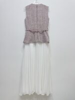 2025 Fall-Winter New Model: Red and Pink Mini Two-Layer Lace Dress with Round Neck, Sleeveless, Pleated, Long Skirt - Image 3