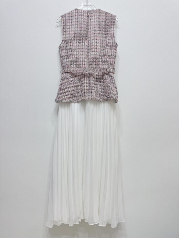 2025 Fall-Winter New Model: Red and Pink Mini Two-Layer Lace Dress with Round Neck, Sleeveless, Pleated, Long Skirt - Image 3