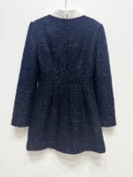 2025 Autumn-Winter New Model: Elegant and Stylish Lace-Trimmed Long Dress in Deep Navy Blue - Image 3