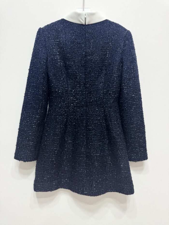 2025 Autumn-Winter New Model: Elegant and Stylish Lace-Trimmed Long Dress in Deep Navy Blue - Image 3
