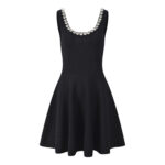 2025 Fall New French Chiffon Black Belted Beaded U-Neck Knit Vest Dress 5250428 - Image 3