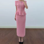 2025 Fall/Winter New French Glamorous Lady's Light Luxury Beaded Round Neck Padded Ruffled Bodycon Slimming Dress