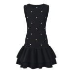 2024 autumn new heavy industry nail bead temperament fashionable slim fit and slimming black round neck sleeveless cake dress - Image 3