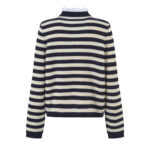 2025 autumn and winter new gentle style sweet and age reducing design sense contrasting stripes detachable lace collar top - Image 3