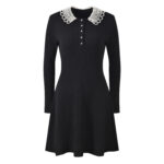 2025 Autumn New Pearl Decorative Doll Collar Twisted Flower Sweet Age Reducing Slimming and slimming A-line Dress - Image 2