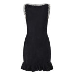 2025 Fall/Winter New French Black Beaded Leaf Trim High-Low Hemline Bodycon Sleeveless Knit Dress 5250422 - Image 3