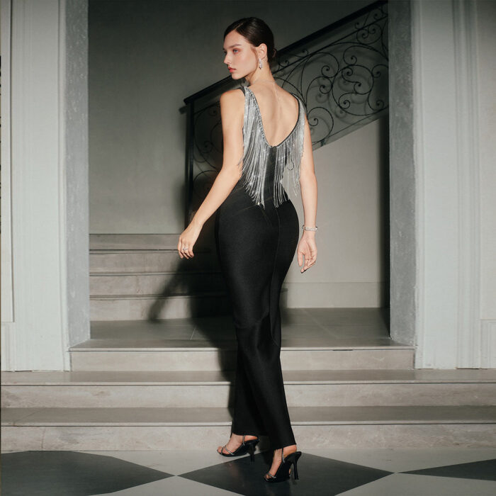 New Arrival Backless Chain Tassel Evening Gown Dress Slimming Long Women's High-end Wrap Dress