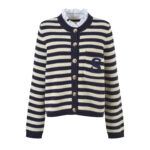2025 autumn and winter new gentle style sweet and age reducing design sense contrasting stripes detachable lace collar top - Image 2