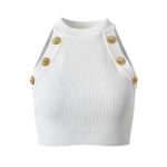 French style socialite elastic slimming set for summer 2025, new metal buckle vest+half skirt - Image 2