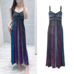 2025 Summer New Design Colorful Striped Folded Long Skirt with Stylish Style, Slimming and Skinny Strap Dress