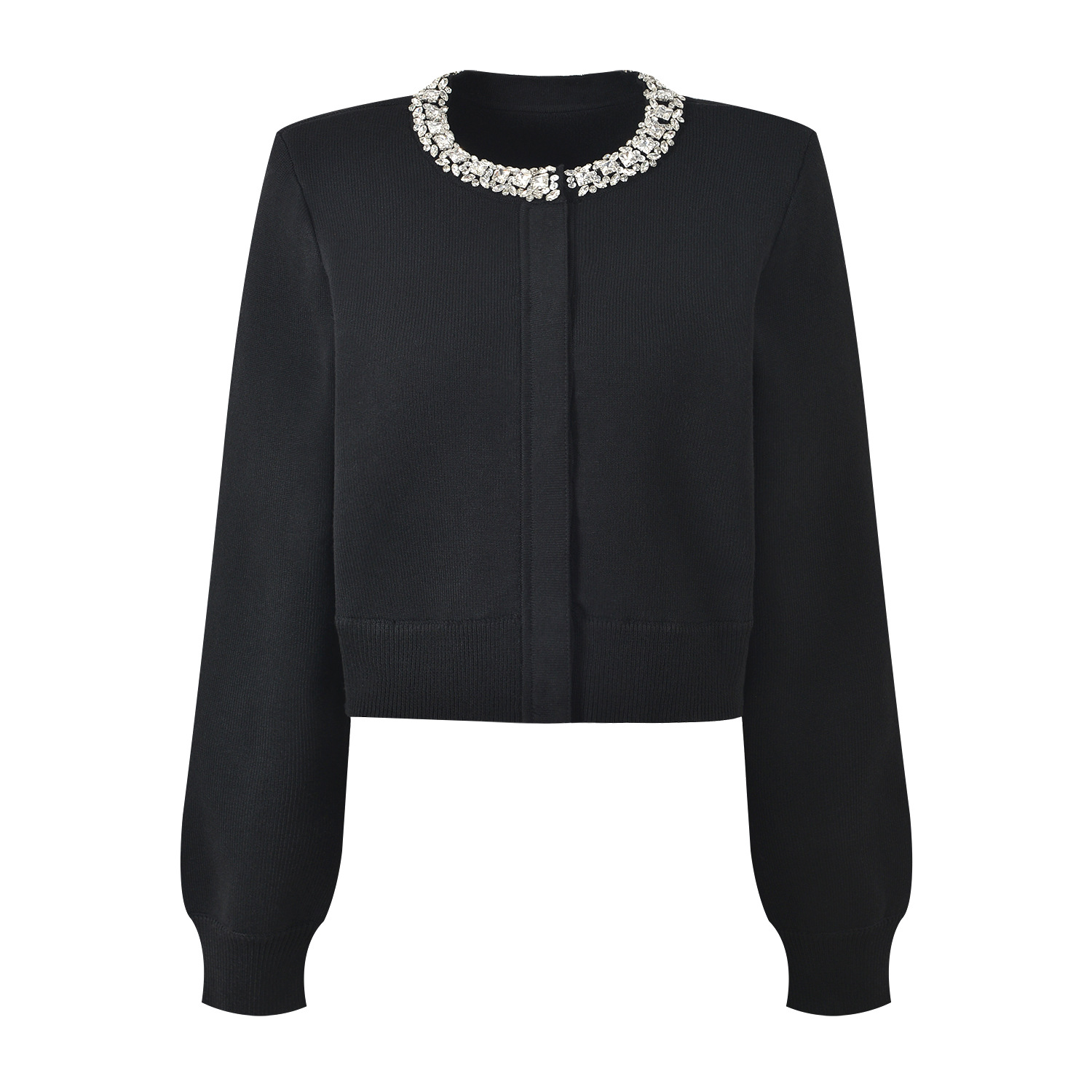 2025 autumn and winter new French style small fragrance heavy industry diamond decoration round neck short knitted jacket+half skirt set - Image 4