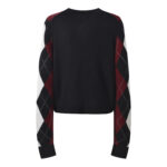 2025 autumn and winter new color contrasting diamond grid heavy industry hot stamping temperament fashionable and versatile short round neck knitted sweater sweater - Image 3