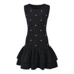 2024 autumn new heavy industry nail bead temperament fashionable slim fit and slimming black round neck sleeveless cake dress - Image 2