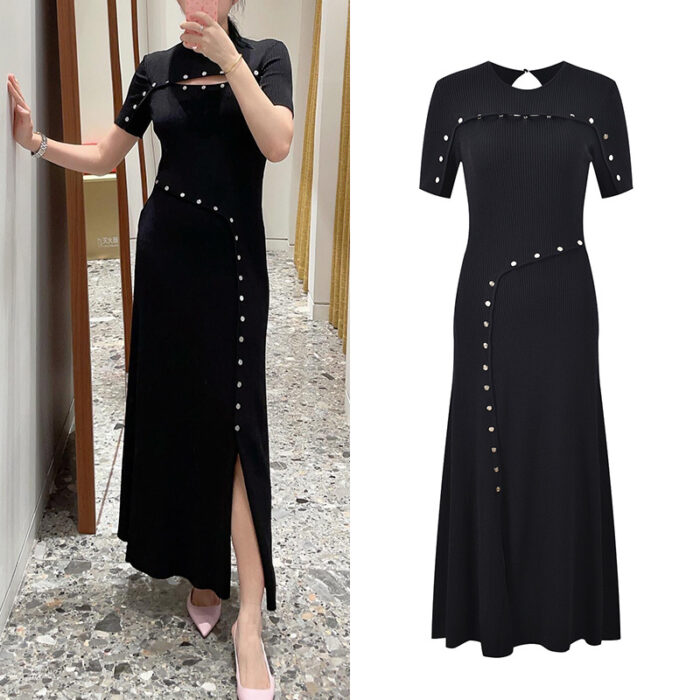 2025 summer new French style socialite slim fit and slimming hem slit elegant niche dress