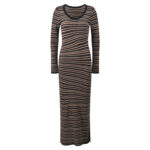 2025 autumn/winter new fashionable commuting round neck contrasting striped long sleeved waist slimming knitted dress - Image 4