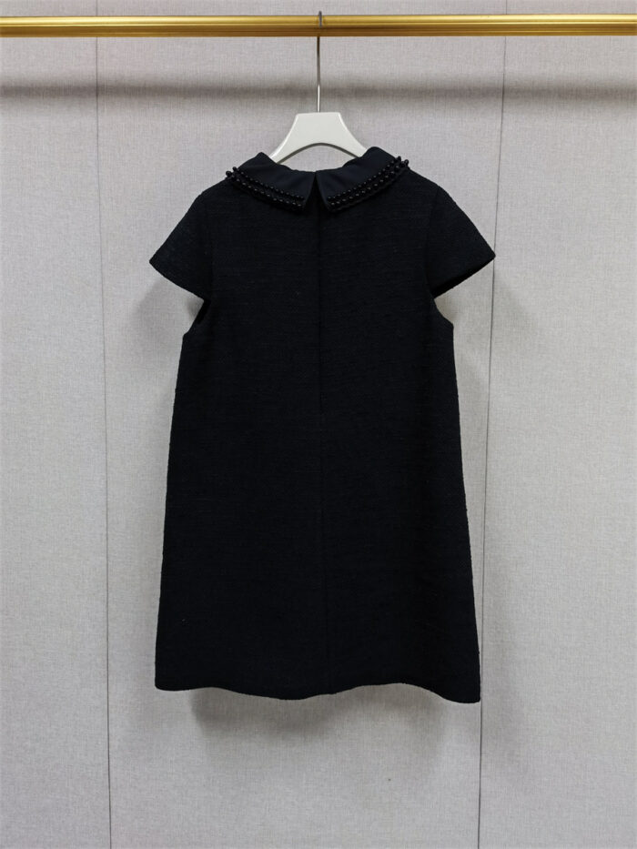 25 Autumn/Winter New French Fashionable Detachable Bead Square Collar Short Sleeve Coarse Floral Straight Tube Dress - Image 3