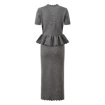 2025 autumn and winter new French style small fragrance V-neck single breasted short sleeved long skirt slim fit and slimming knitted dress - Image 3