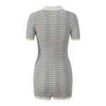 2025 Spring/Summer New Polo collar single breasted contrasting stripes slim fit short sleeved knitted jumpsuit - Image 3