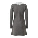 2025 autumn and winter new grey mixed color lace doll collar single breasted slim fit long sleeved knitted dress 5250446 - Image 3