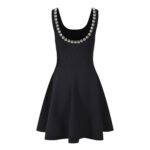 2025 Fall New French Chiffon Black Belted Beaded U-Neck Knit Vest Dress 5250428 - Image 2
