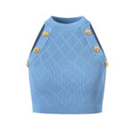 French style socialite elastic slimming set for summer 2025, new metal buckle vest+half skirt - Image 3