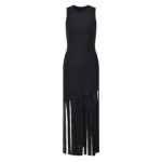 2025 autumn and winter new French fashion patchwork imitation diamond tassel skirt black sleeveless knitted vest dress - Image 2