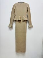 Star-studded Little Black Dress with a Princess Aura, Women's Body-Slimming Long Sleeve Gold Knit Dress with a Fake Two-Piece Design - Image 3