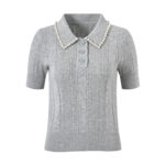 Niche Design Pearl Bordered Polo Collar Jacquard Top 2024 Summer/Autumn Stylish Aging Knitted Short Sleeve - Image 2