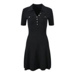 2024 early spring new French style black V-neck waist cinching slimming pocket decoration knitted dress short skirt - Image 2