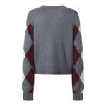 2025 autumn and winter new color contrasting diamond grid heavy industry hot stamping temperament fashionable and versatile short round neck knitted sweater sweater - Image 5