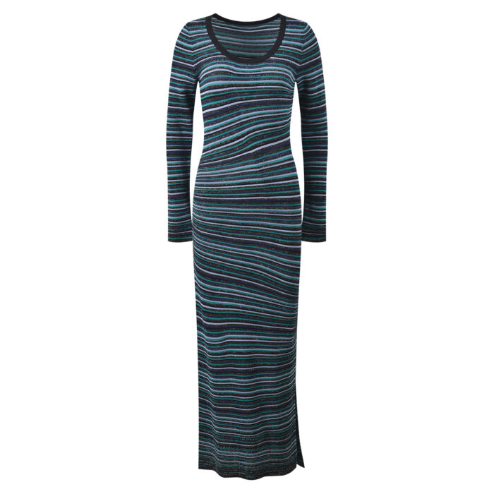 2025 autumn/winter new fashionable commuting round neck contrasting striped long sleeved waist slimming knitted dress