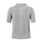 Niche Design Pearl Bordered Polo Collar Jacquard Top 2024 Summer/Autumn Stylish Aging Knitted Short Sleeve - Image 3