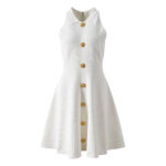 2025 autumn new French socialite small fragrance style POLO collar metal buckle sleeveless waist cinching A-line short skirt for slimming