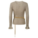 2025 Autumn New French Style Fashionable and Elegant Slim Fit Round Neck Single breasted Knitted Top with Waist Chain - Image 3
