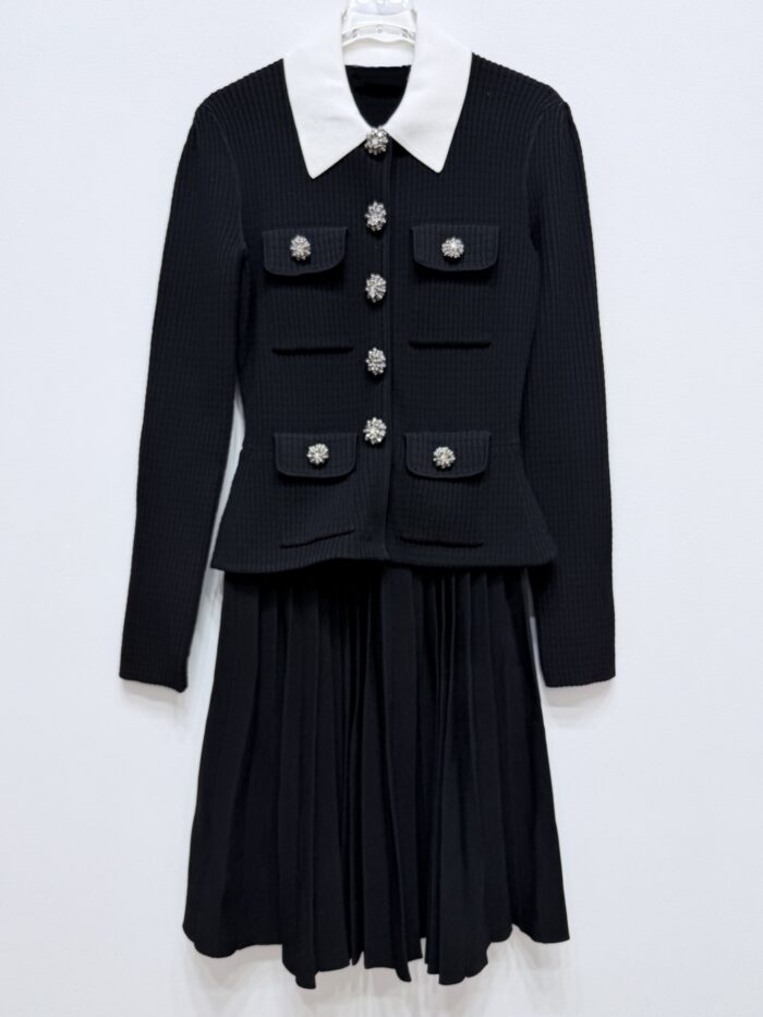 Qianjin style black lapel diamond embellished knitted dress, women's new style mid Dresses - Image 2